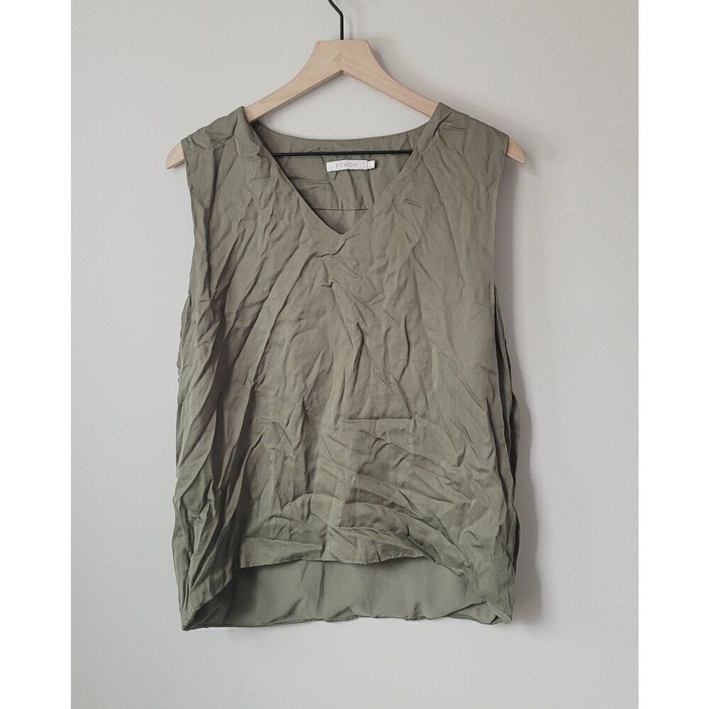 FRNCH V-Neck Tank in Olive Green Size Large